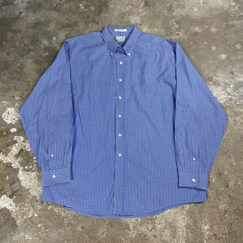 Vintage Y2K L.L. Bean Button Down Shirt Size XXL Blue Plaid Wrinkle Resistant